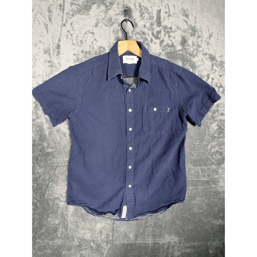 Diamond Supply Co Mens Button‎ Up Shirt M Navy Blue Polka Dot Short Sleeve
